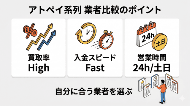 アトペイ系列の先払い買取おすすめ業者を徹底比較